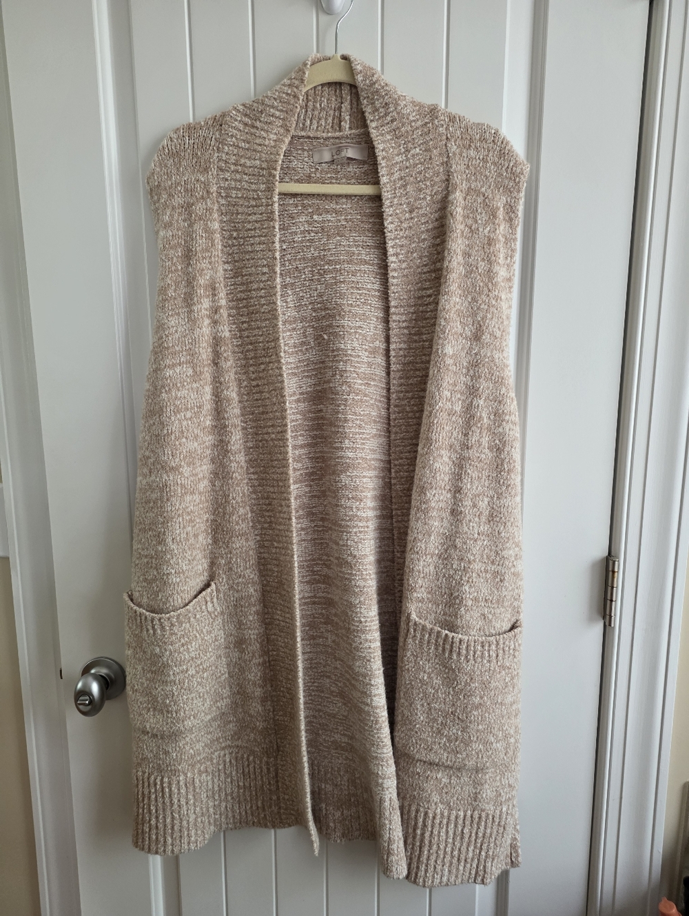 LOFT Open-Front Patch-Pocket Cardigan Sweater Vest - Beige Size L/XL